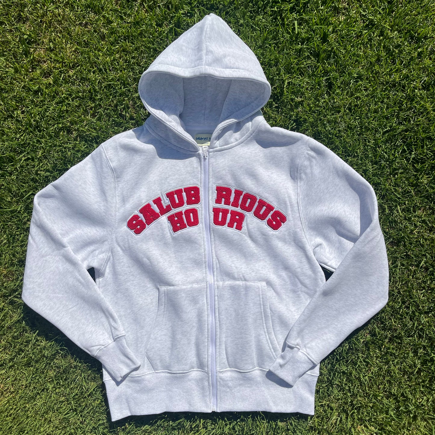 Varsity Full Zip - White Marle/Red