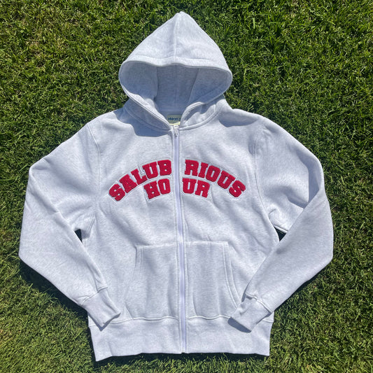 Varsity Full Zip - White Marle/Red